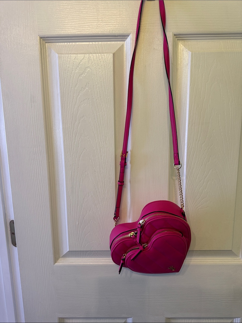 Victoria's Secret Hot Pink Heart Crossbody Bag with Gold Hardware